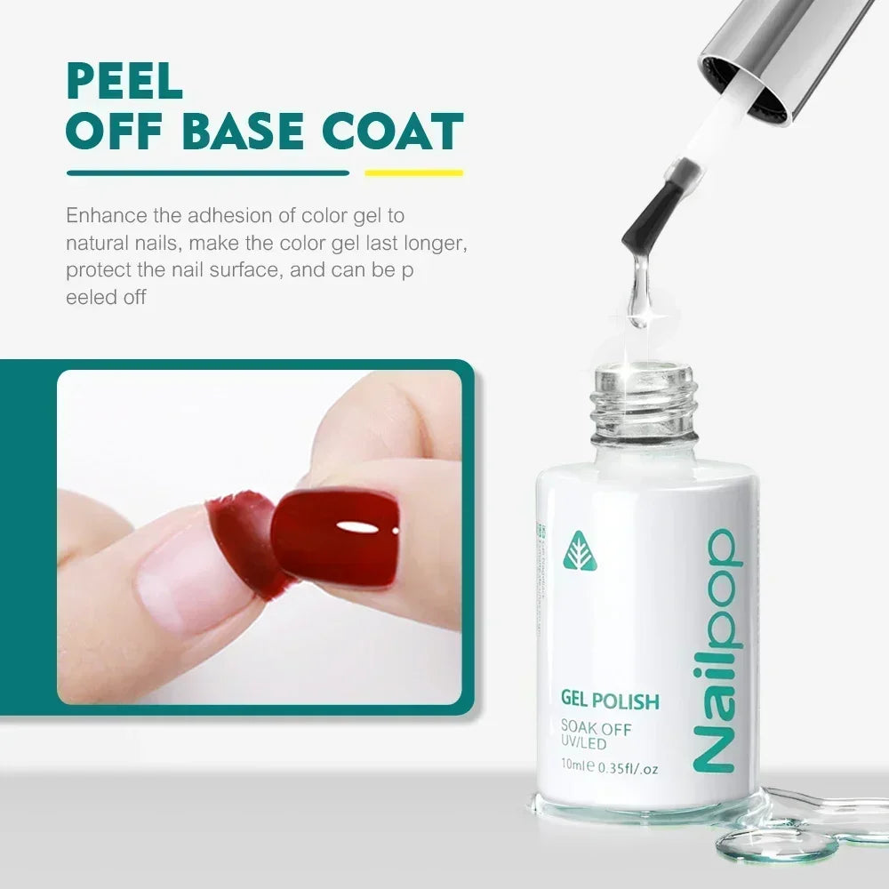 NAILPOP Vernis de finition sans résidu, base, primer, vernis gel UV, rehausseur de design, gel de renforcement, gel semi-permanent, outil de nail art UV/LED