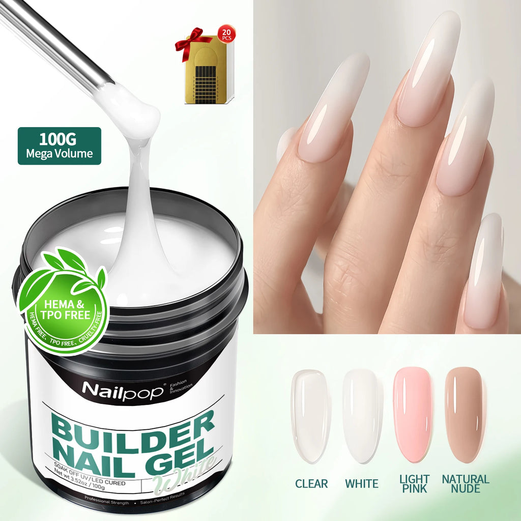 Nailpop Gel Dur Lisse et Laitonné 30/100g Gel UV pour Ongles, Extension Rapide, Longue Tenue, Gel de Construction, Manucure Nail Art