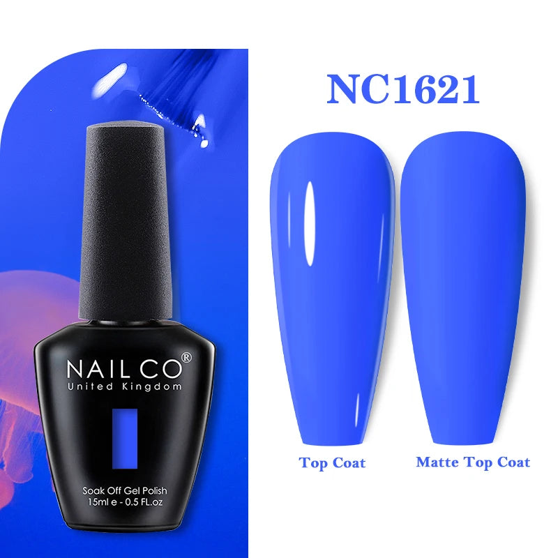 Vernis à ongles gel NAILCO 283 couleurs, base et top coat, semi-permanent, UV, pour nail art et manucure hybride.