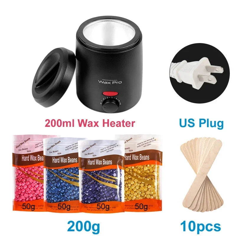 200ML Waxing Kit - Women Men Hard Wax Melt Warmer Kit for Hair Removal-Suitable for Full Body Hair Removal on Sensitive Skin