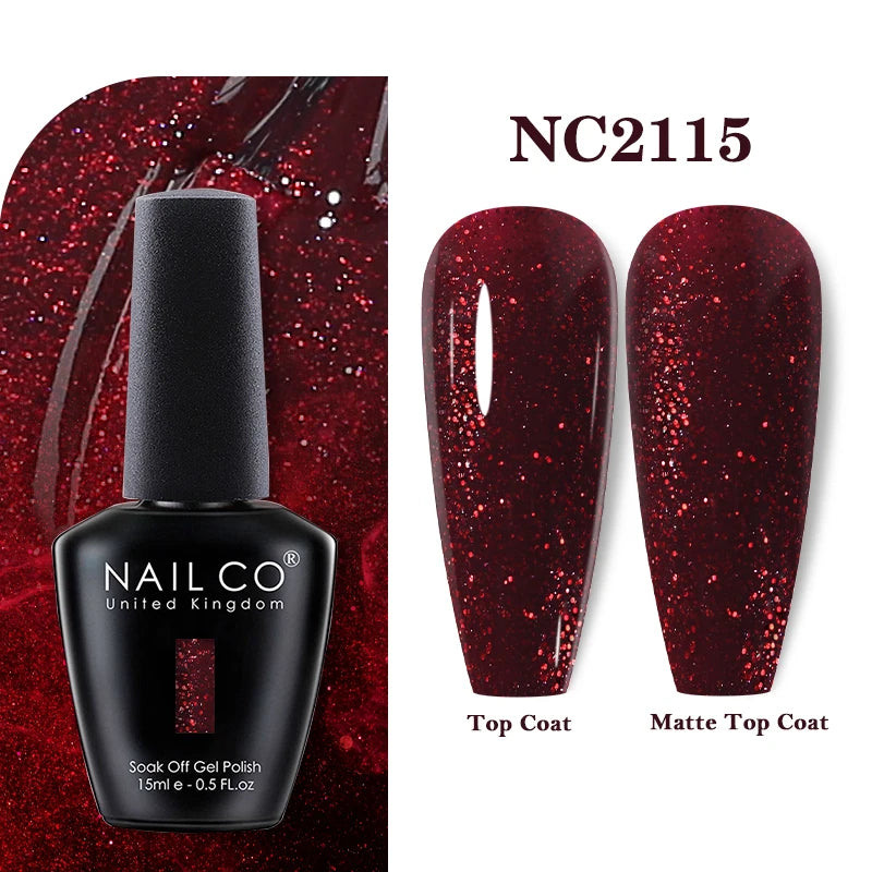 Vernis à ongles gel NAILCO 283 couleurs, base et top coat, semi-permanent, UV, pour nail art et manucure hybride.
