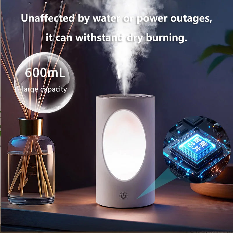 Diffuseur d'arômes portable 600 ml - Humidificateur sans fil avec lumières LED