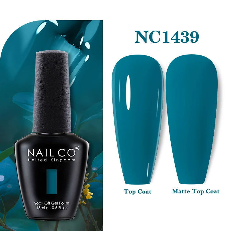 Vernis à ongles gel NAILCO 283 couleurs, base et top coat, semi-permanent, UV, pour nail art et manucure hybride.