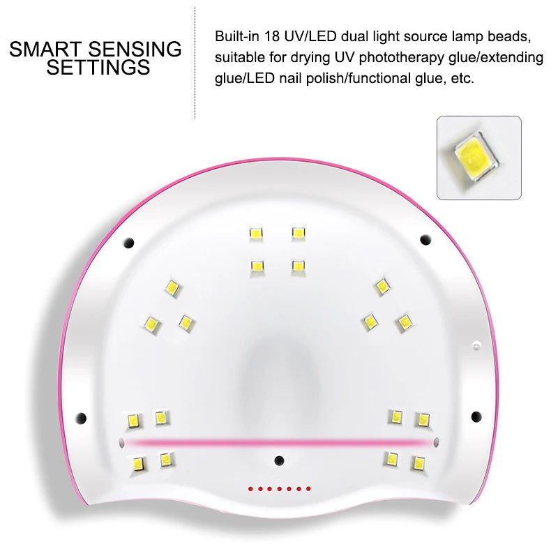 Kit de vernis à ongles semi-permanent avec lampe UV/LED et outils de manucure.