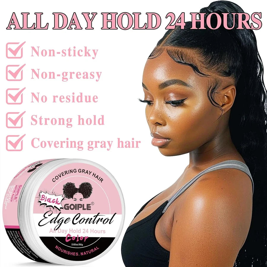 Edge Control Wax for Women Strong Hold Non-greasy Covering Gray Hair Edge Styling Gel for Black No Flaking Hairstyles Pomade