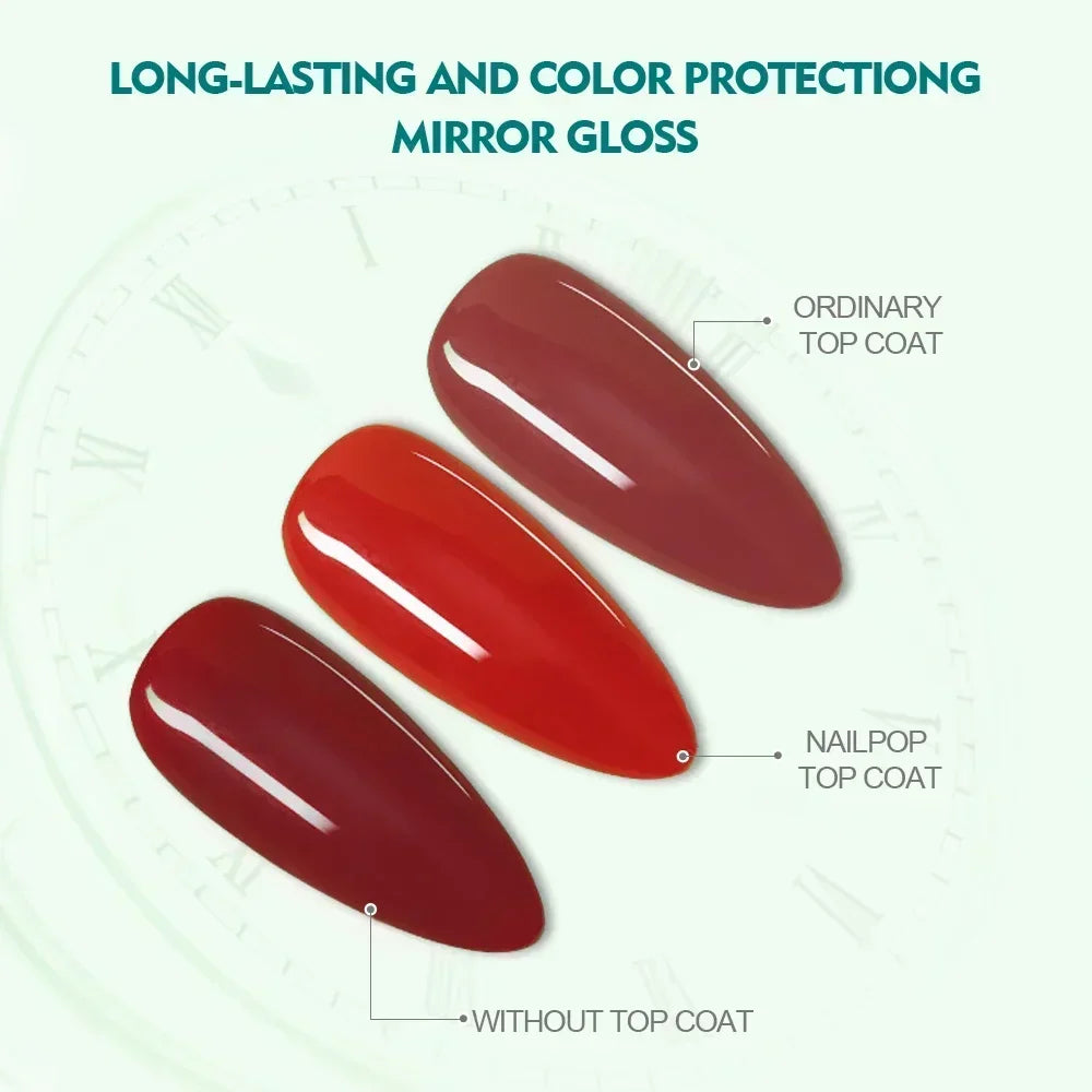 NAILPOP Vernis de finition sans résidu, base, primer, vernis gel UV, rehausseur de design, gel de renforcement, gel semi-permanent, outil de nail art UV/LED