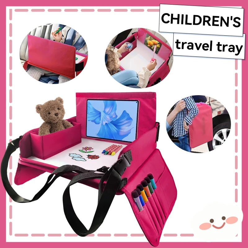 Kids Travel Seat Tray for Car Children's Toy Storage Table Drawing Board Safety Tray Dining Beverage Rack Road Trip Activities