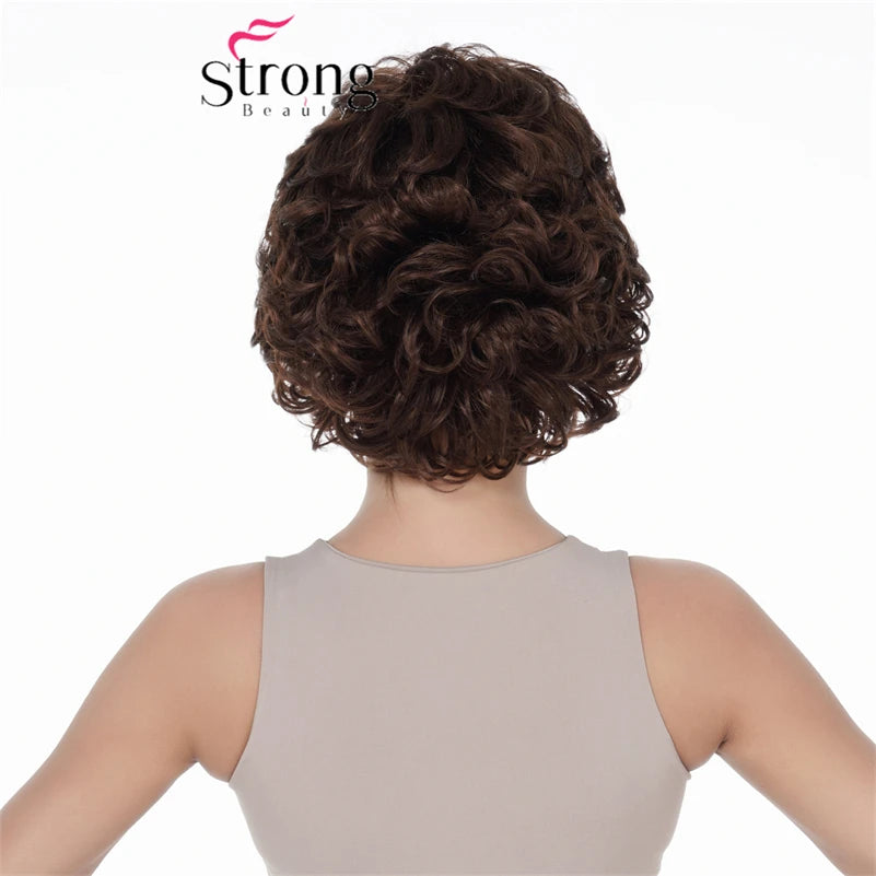 Strongbeauty Short Wavy Auburn Brown Synthetic Hair Thick Wig Full wig for Women