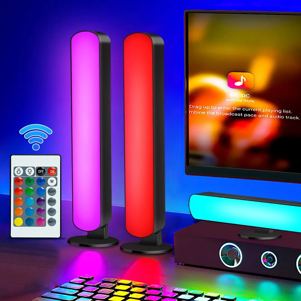 Lampe d'ambiance LED intelligente Symphony avec contrôle du son et application de commande, idéale pour la TV, l'ordinateur et les jeux vidéo. Décoration pour bureau.