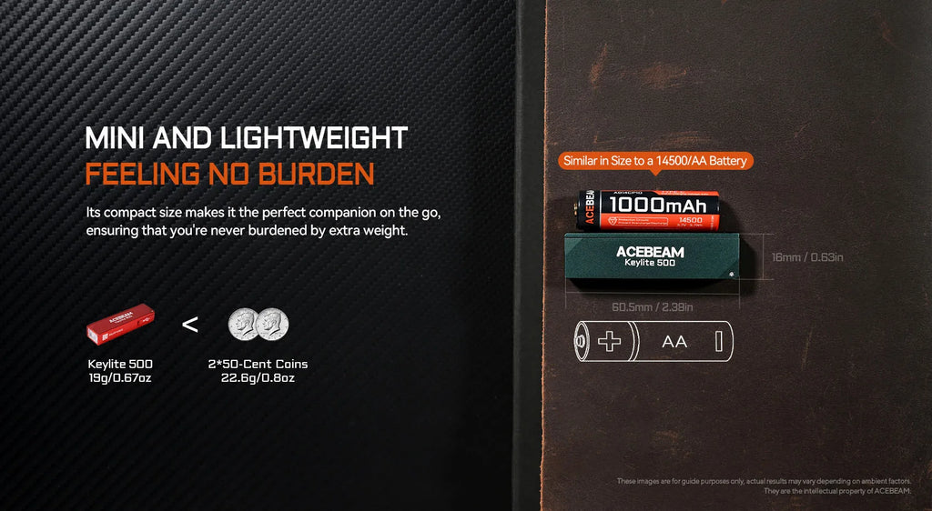 ACEBEAM Keylite 500 EDC Tactical Flashlight - Rechargeable with Self-Defense Strobe