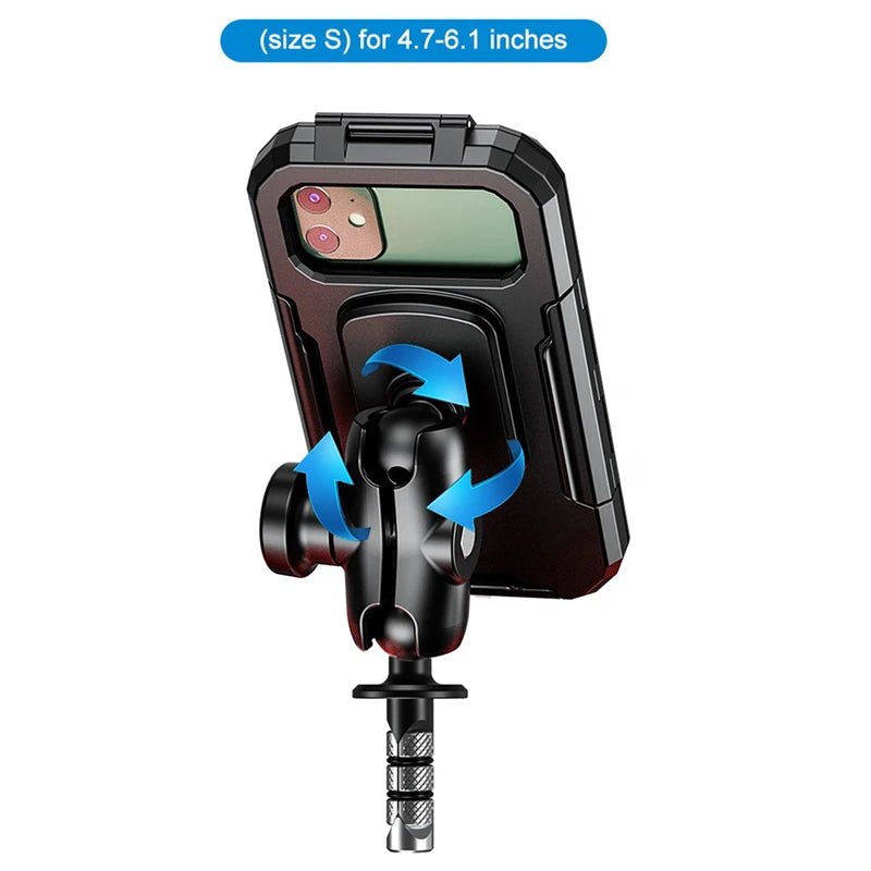 Étui de support de téléphone étanche pour potence de moto, fixation sur rotule de 2,5 cm (1 pouce), antivol, avec base en aluminium pour fourches de 11,9 à 17,3 cm (4,7 à 6,8 pouces).