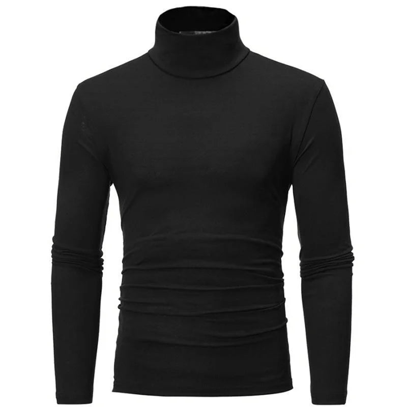 Men's High Neck T-Shirt - Fashion Solid Slim-Fit Long Sleeve Basic Tee