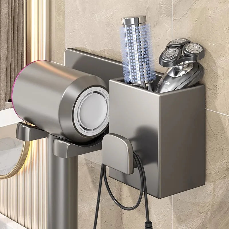 Bathroom Hair Dryer Rack - Over-The-Door Storage Shelf Lazy Holder for Towels And Accessories Organizer for Bathrooms