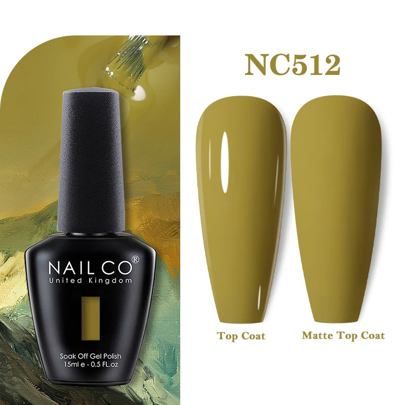 Vernis à ongles gel NAILCO 283 couleurs, base et top coat, semi-permanent, UV, pour nail art et manucure hybride.