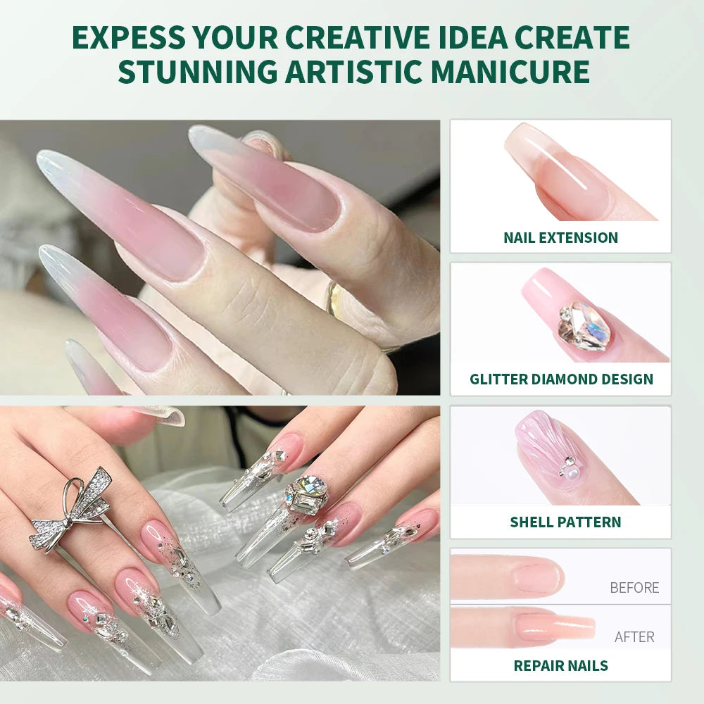 Kit professionnel de gel de construction - 3 couleurs (transparent, rose, nude) avec outils