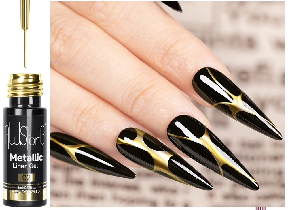 5ML Gold Silver Metallic Liner Paint Gel Polish Chrome Mirror Metal Effect Super Bright French UV LED Semi Permanent Nail Gel