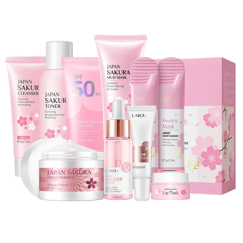 9-Piece Sakura Facial Care Kit - Complete Skincare Collection