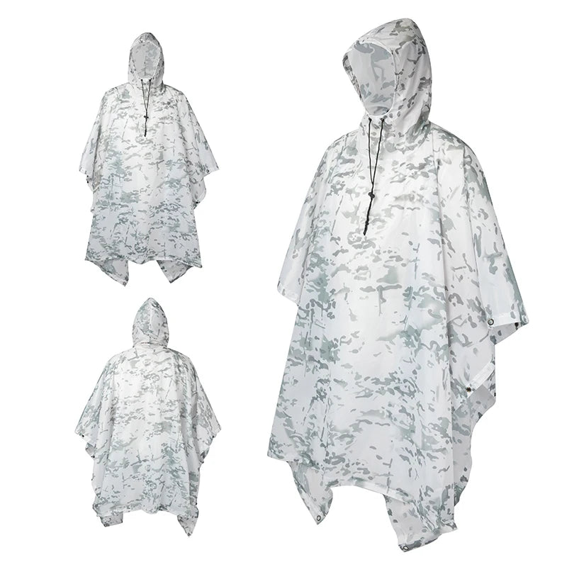 Military Tactical Rain Poncho - Waterproof Multi-Use Shelter & Raincoat