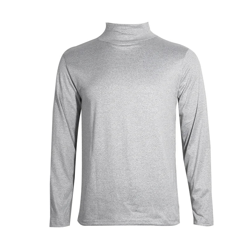 Men's High Neck T-Shirt - Fashion Solid Slim-Fit Long Sleeve Basic Tee