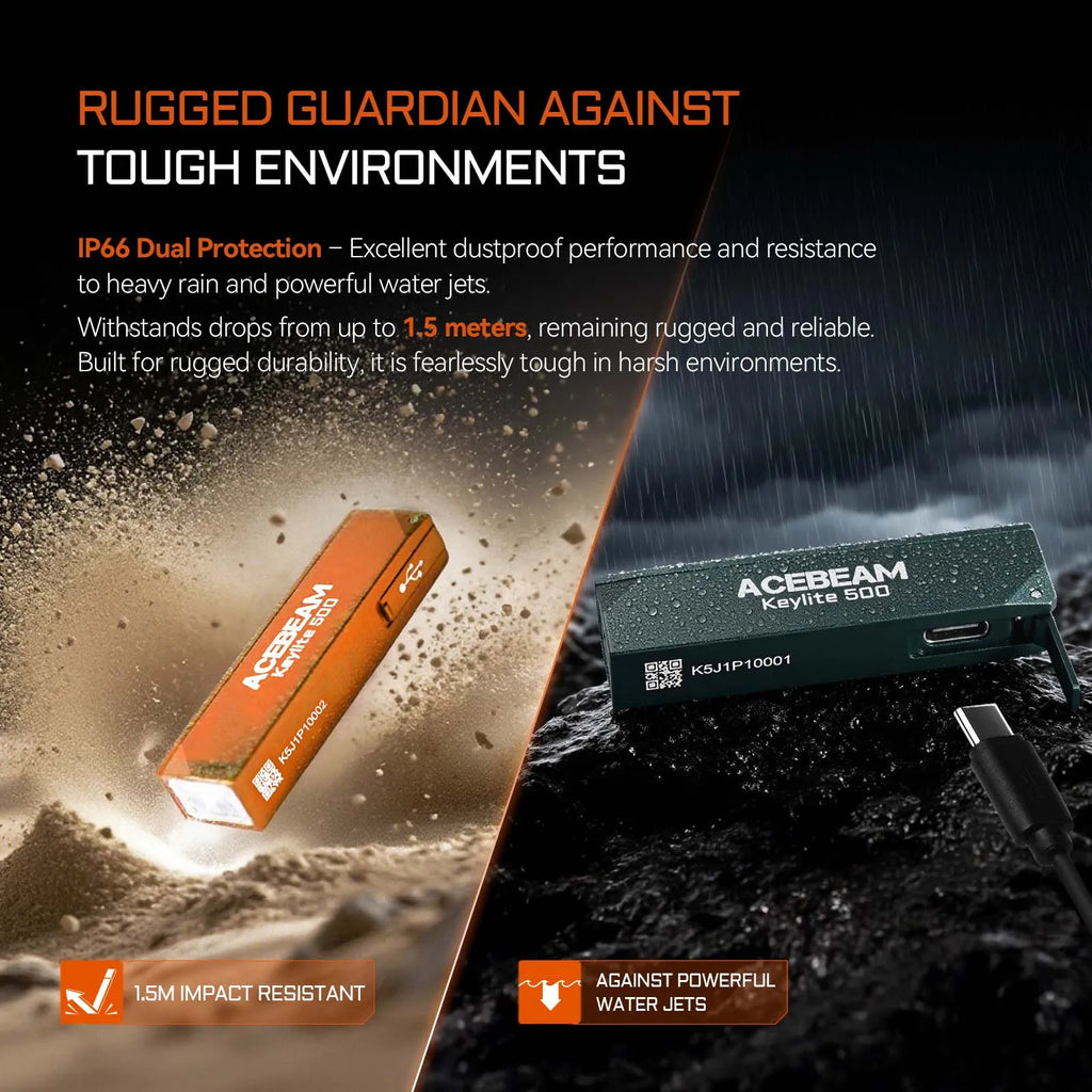 ACEBEAM Keylite 500 EDC Tactical Flashlight - Rechargeable with Self-Defense Strobe
