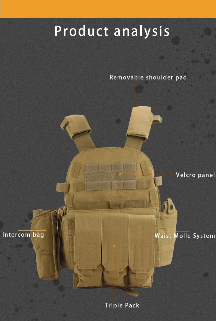 6094 Military Combat Army Wargame VestNylon Pouch Molle Gear Tactical Vest Body Armor Hunting Plate Carrier Airsoft Accessories