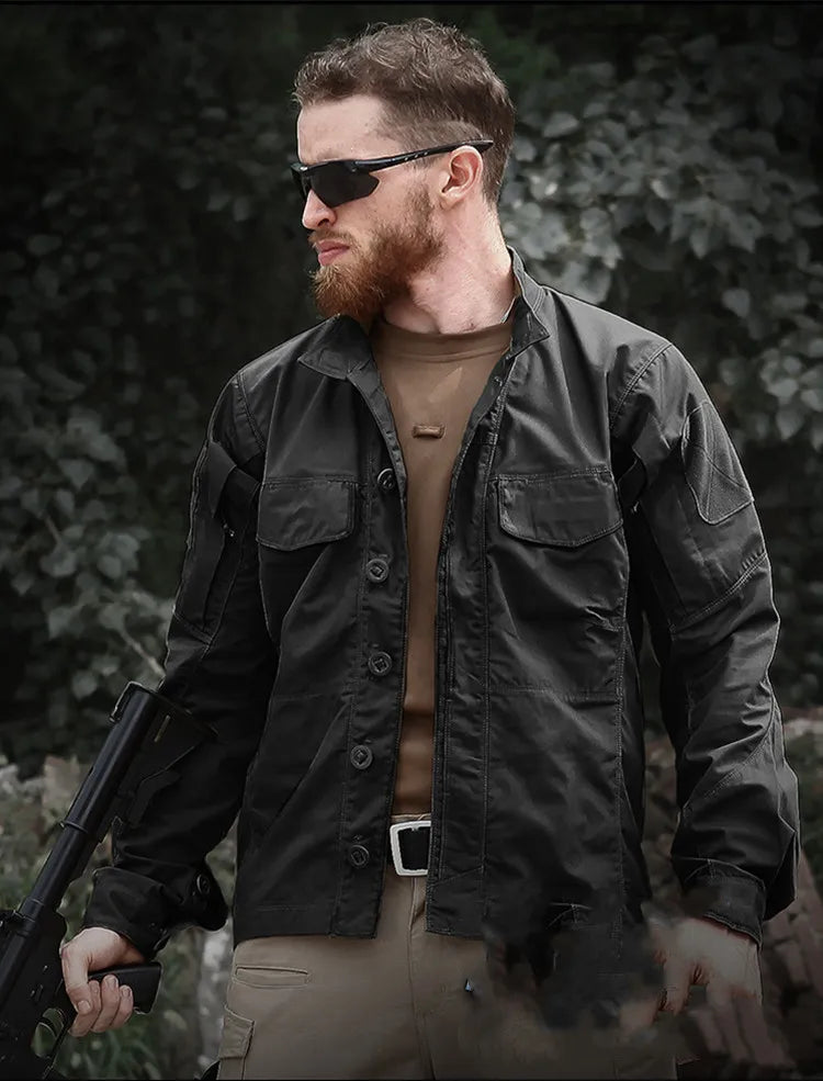Military Tactical Long Sleeve Shirt - Multi-Pocket Camouflage Cargo Jacket