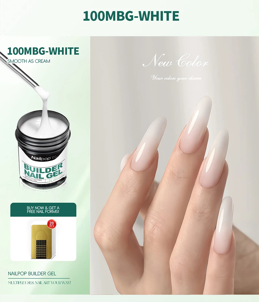 Nailpop Gel Dur Lisse et Laitonné 30/100g Gel UV pour Ongles, Extension Rapide, Longue Tenue, Gel de Construction, Manucure Nail Art