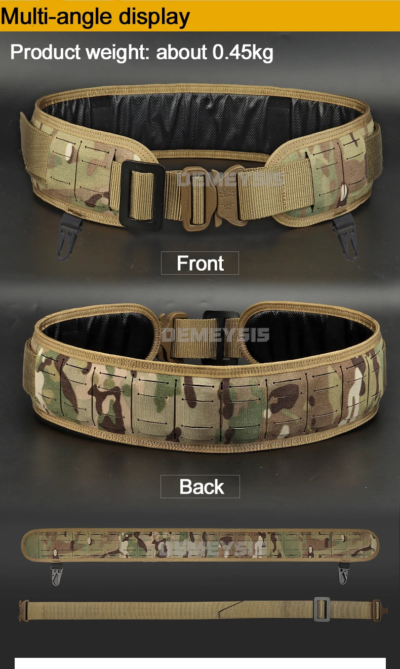 Tactical MOLLE Padded Belt - Combat Waist Belt for Airsoft & Hunting