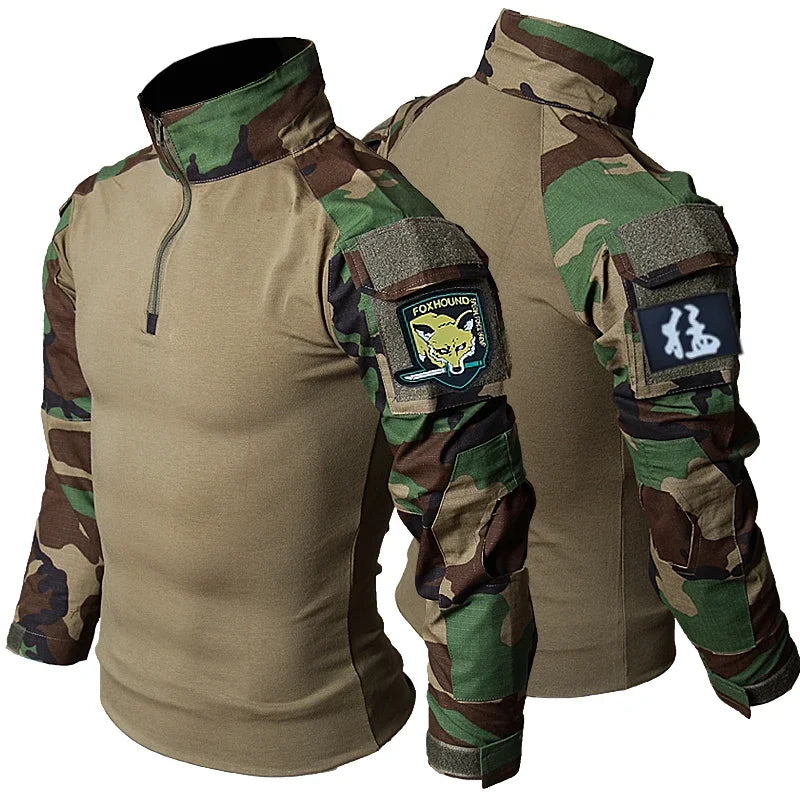 Tactical Airsoft Army Combat Shirt - Breathable CP Camo Zipper Tee