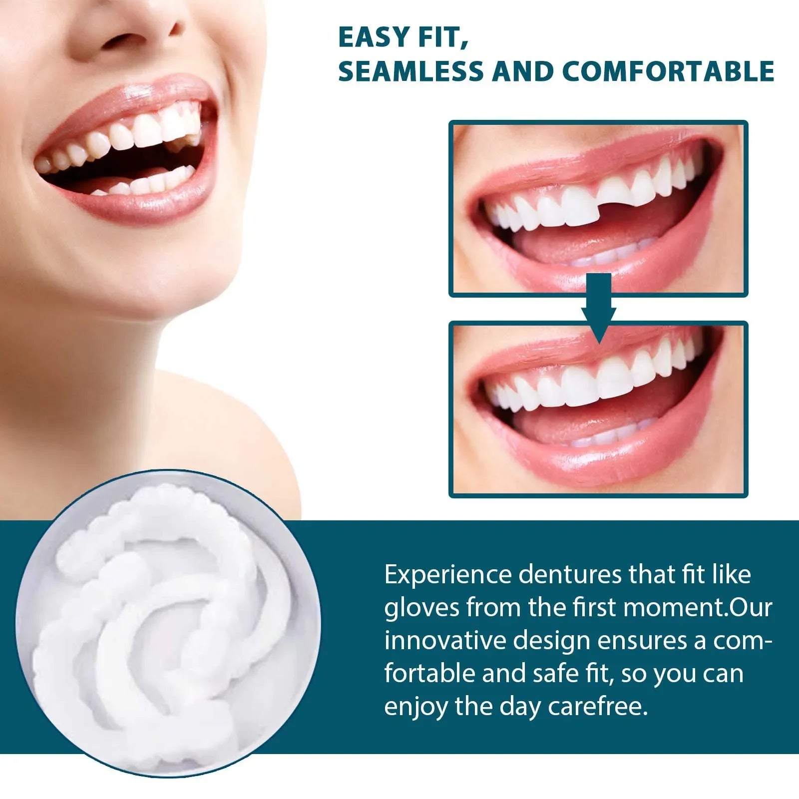 Teeth Veneers Whitening Dentures Braces Temporary False Teeth Cover Perfect Smile Comfortable Fit Denture Kit