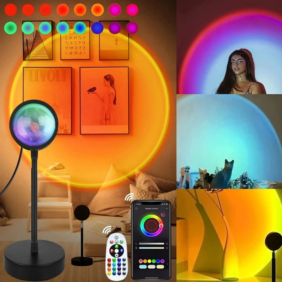 Lampe de nuit LED Tuya Smart Sunset, projecteur à distance USB RGB avec application Smart Life, idéale pour la décoration de chambre, la photographie, les fêtes et les naissances. Parfaite pour la décoration de chambre, les photos et les événements.