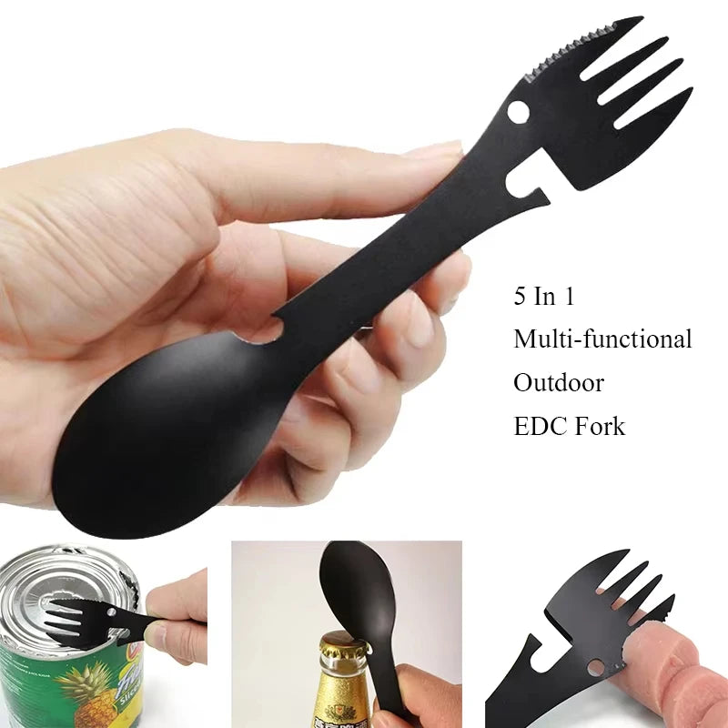 5-in-1 Survival EDC Multi-Tool - Camping Utensil Kit with Bottle Opener