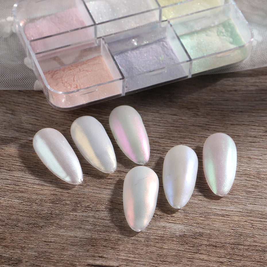 Ongles effet miroir clair de lune, poudre, pigments métalliques chromés, vernis gel, paillettes laser, aurore nacrée brillante, manucure, décoration