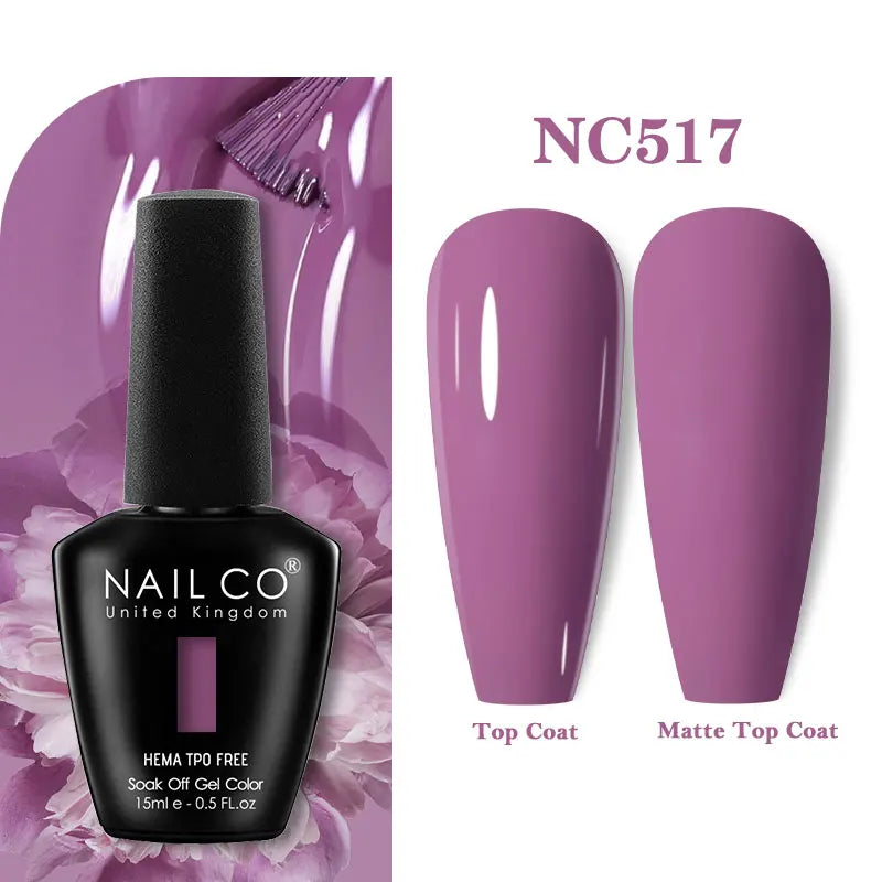Vernis à ongles gel NAILCO 283 couleurs, base et top coat, semi-permanent, UV, pour nail art et manucure hybride.
