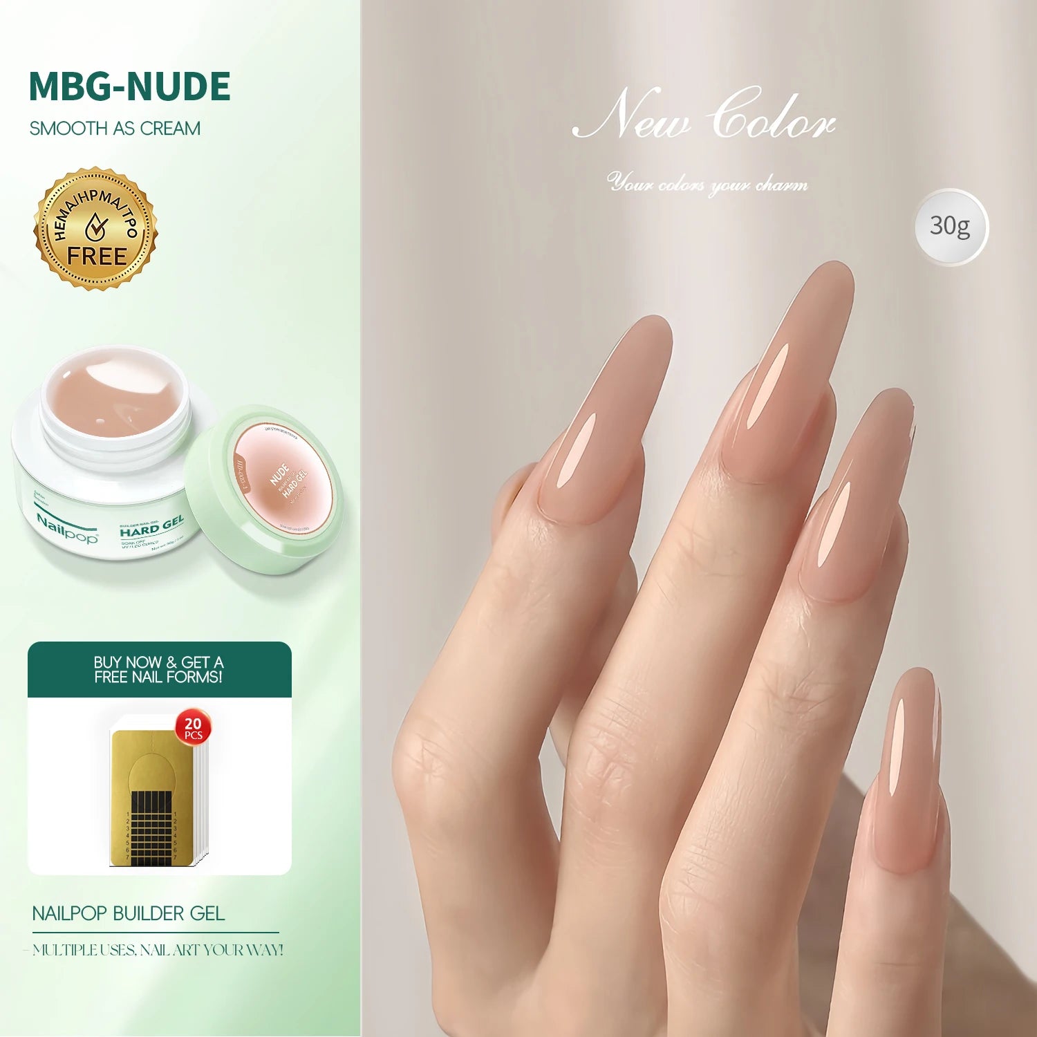 Nailpop Gel Dur Lisse et Laitonné 30/100g Gel UV pour Ongles, Extension Rapide, Longue Tenue, Gel de Construction, Manucure Nail Art