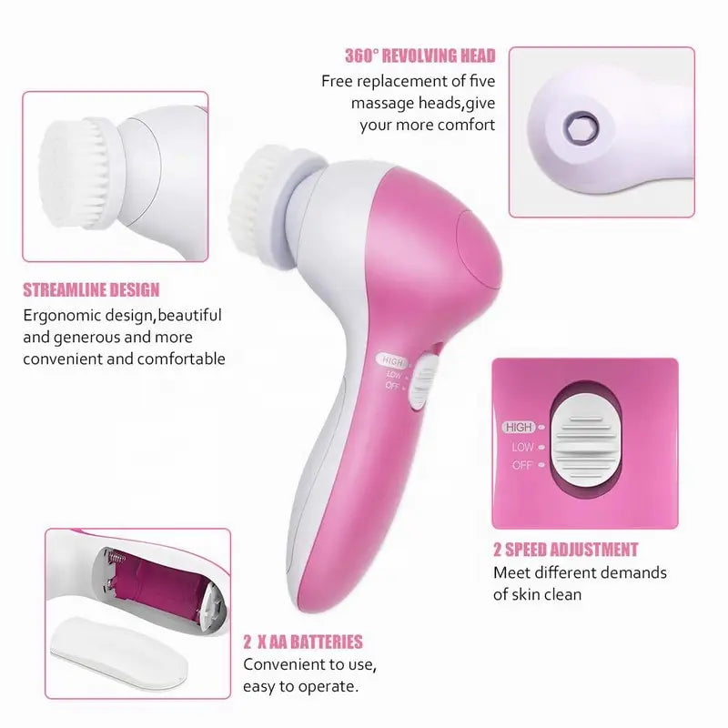 5-in-1 Electric Facial Cleansing Brush - Spa-Quality Skin Care System