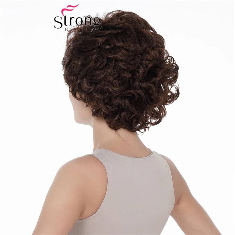 Strongbeauty Short Wavy Auburn Brown Synthetic Hair Thick Wig Full wig for Women