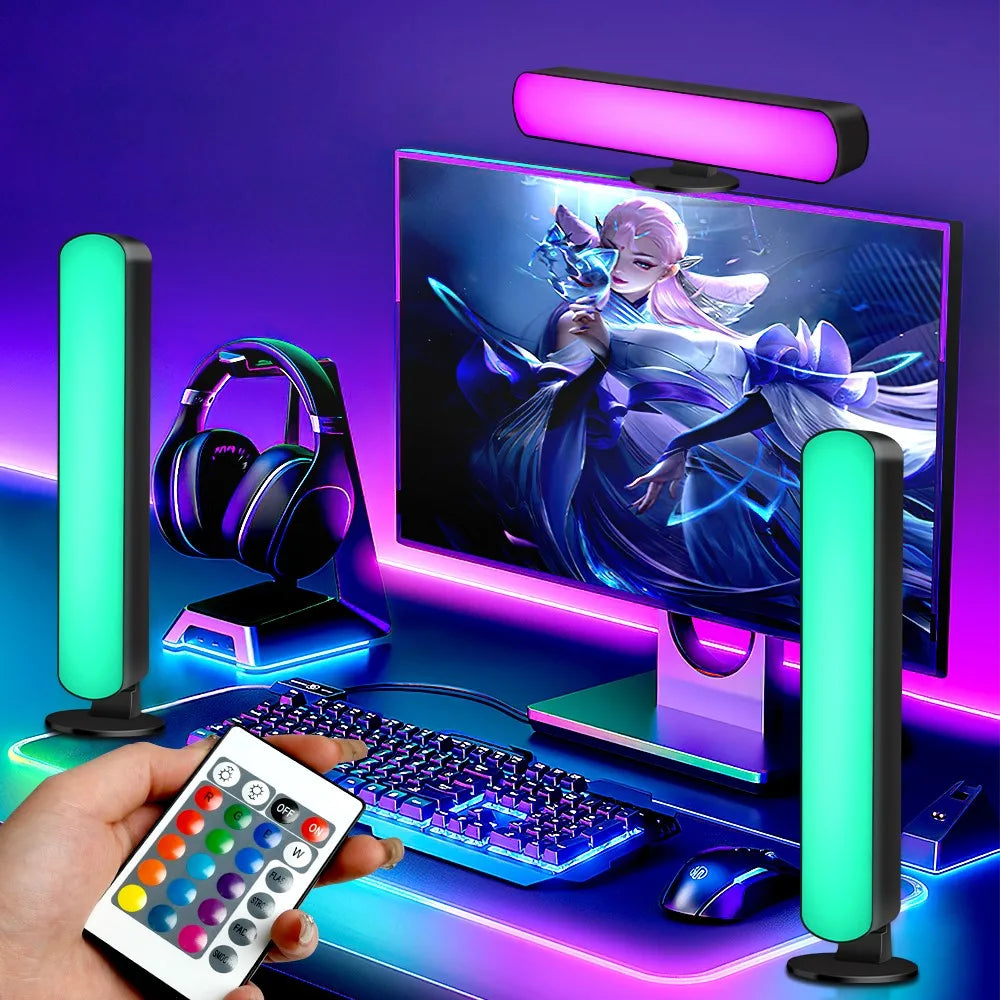 Lampe d'ambiance LED intelligente Symphony avec contrôle du son et application de commande, idéale pour la TV, l'ordinateur et les jeux vidéo. Décoration pour bureau.
