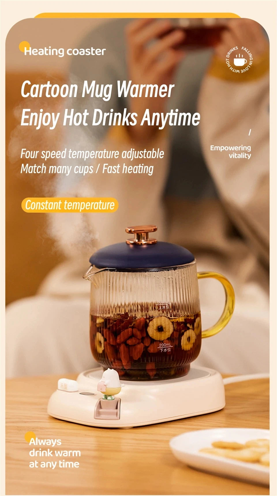 25W Coffee Mug Warmer Cup Heater Electric Hot Plate 4 Temperature Settings Warmer Cup Coaster for Tea Milk Water Heating Pad