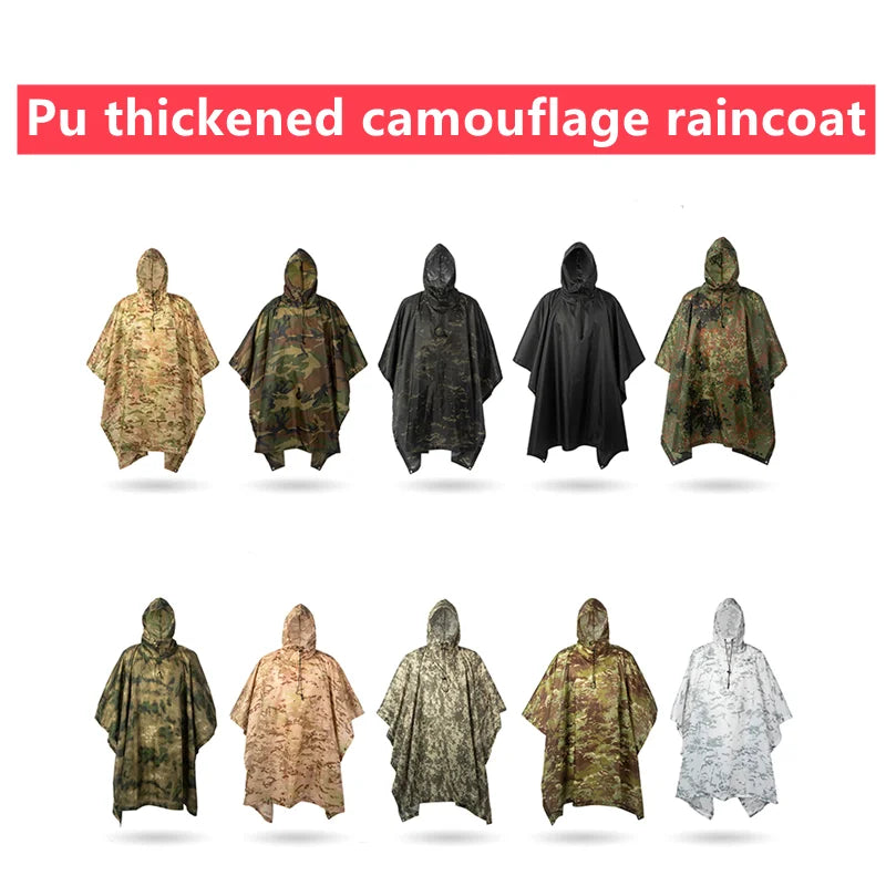 Military Tactical Rain Poncho - Waterproof Multi-Use Shelter & Raincoat