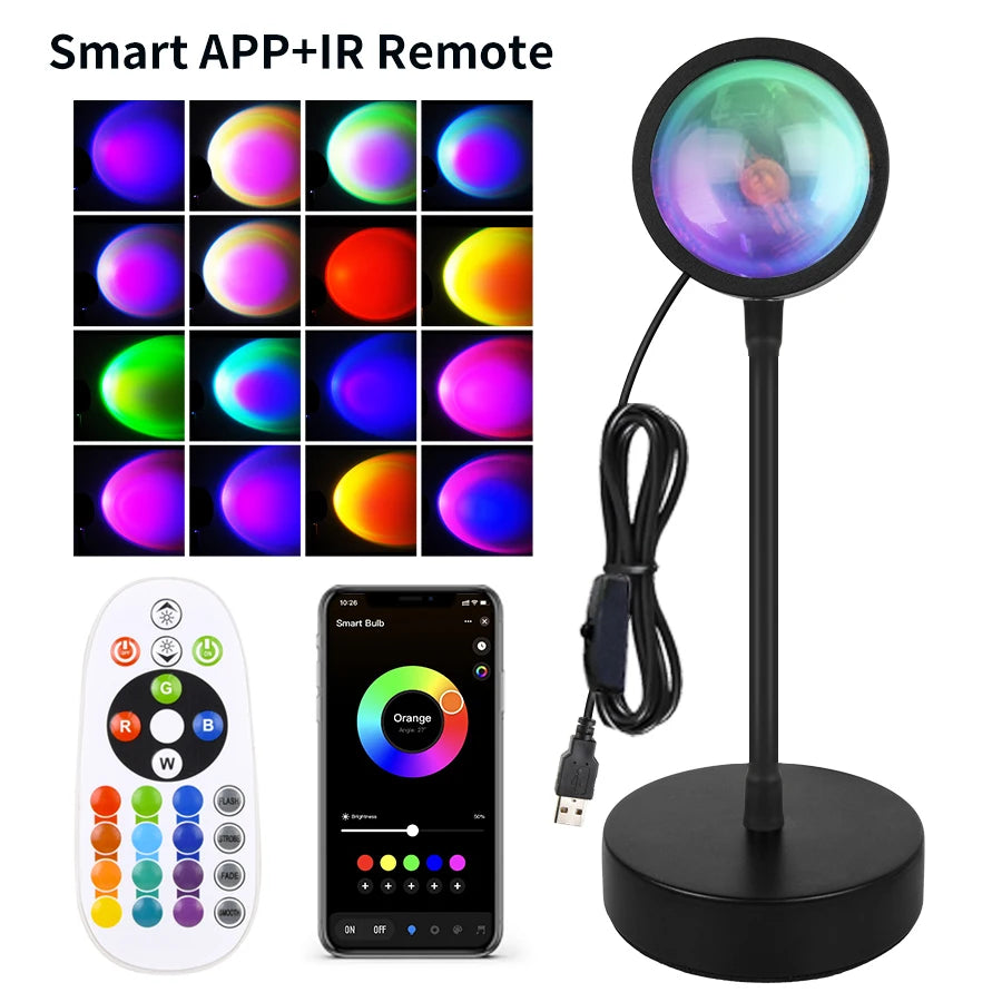Lampe de nuit LED Tuya Smart Sunset, projecteur à distance USB RGB avec application Smart Life, idéale pour la décoration de chambre, la photographie, les fêtes et les naissances. Parfaite pour la décoration de chambre, les photos et les événements.