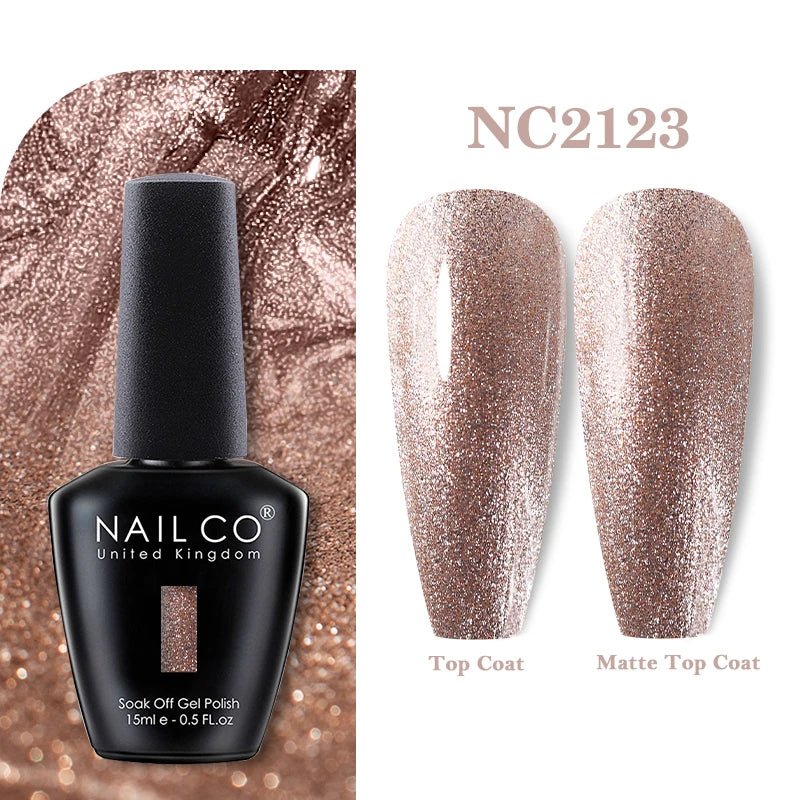 Vernis à ongles gel NAILCO 283 couleurs, base et top coat, semi-permanent, UV, pour nail art et manucure hybride.