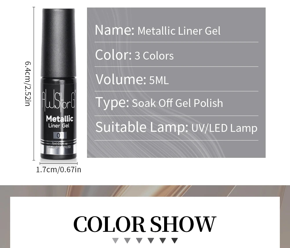 5ML Gold Silver Metallic Liner Paint Gel Polish Chrome Mirror Metal Effect Super Bright French UV LED Semi Permanent Nail Gel