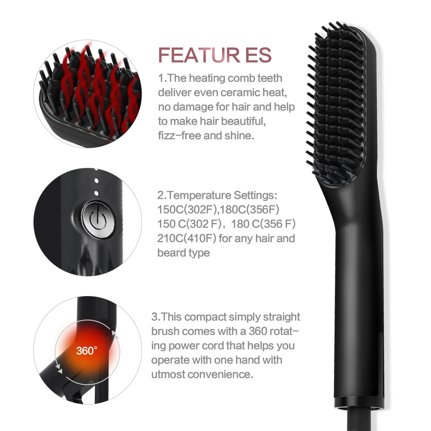 Electric Hair Straightening Brush with Ionic Technology
