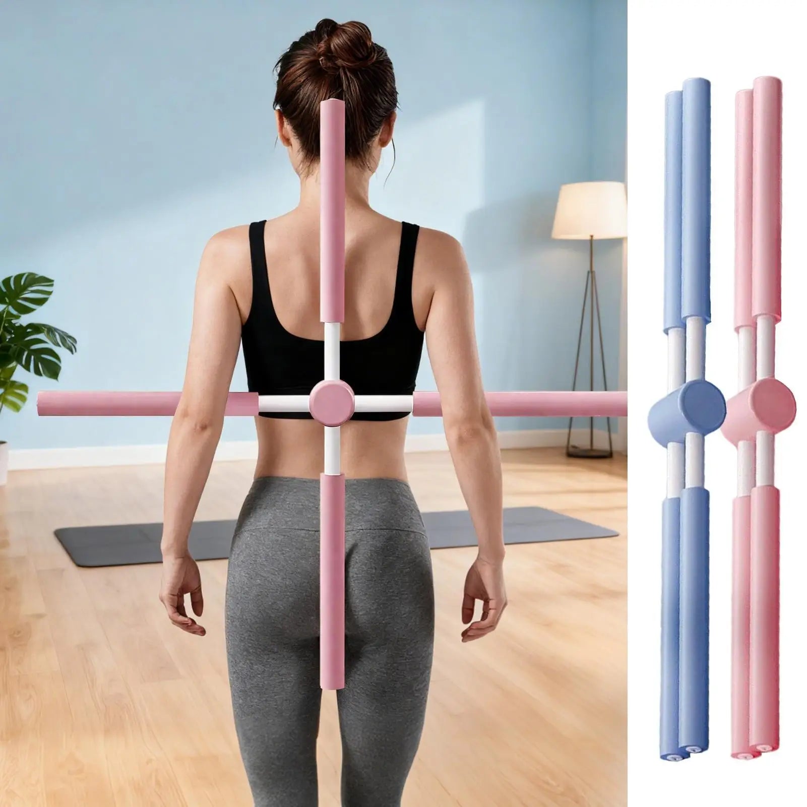 Yoga posture correction stick, Telescopic Pilates posture corrector, Fitness standing posture training buckle body shape stick