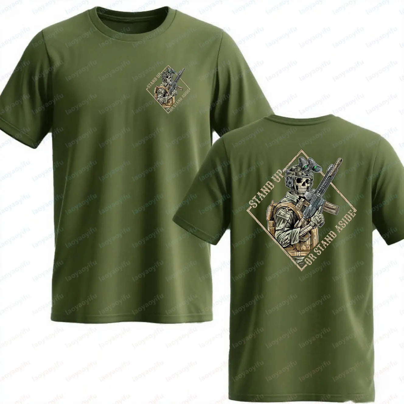 Stand Up or Stand Aside Military T-Shirt - Warrior Skeleton Graphic Tee