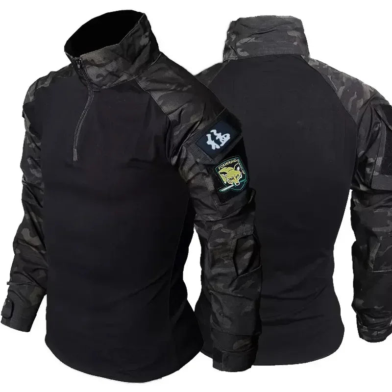 Tactical Airsoft Army Combat Shirt - Breathable CP Camo Zipper Tee