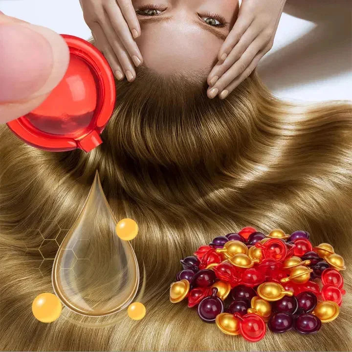 Capsules de vitamines pour cheveux, huile de kératine, soin capillaire rapide pour des cheveux doux, lisses et brillants. Nourrit et répare les cheveux abîmés et fourchus.