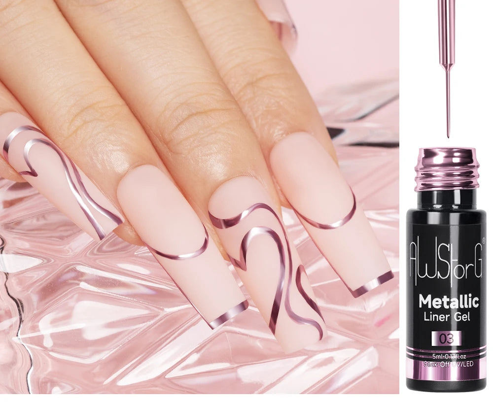 5ML Gold Silver Metallic Liner Paint Gel Polish Chrome Mirror Metal Effect Super Bright French UV LED Semi Permanent Nail Gel