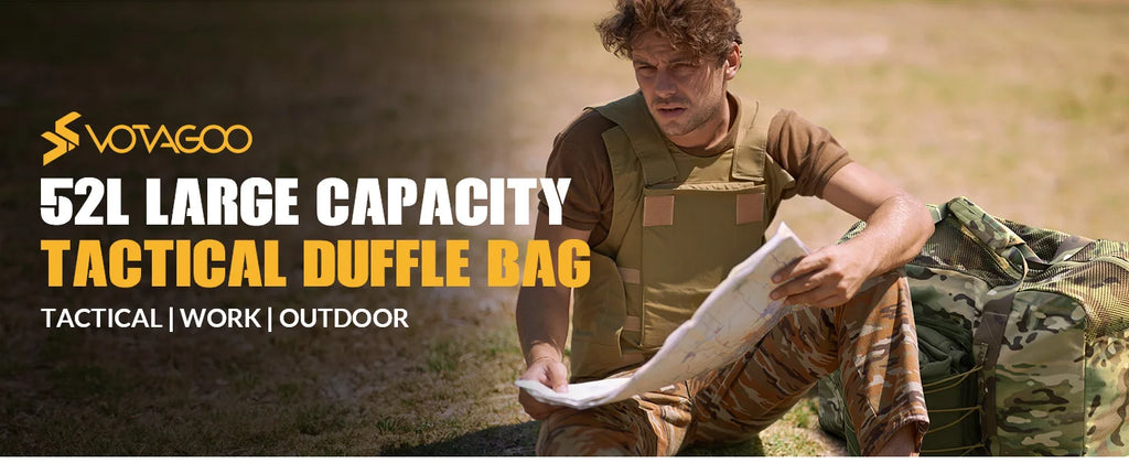 Sac de voyage militaire, sac de voyage extra large et ultra-résistant de 52 L pour l'armée, sac de voyage tactique pour le tir, le camping, la randonnée et les voyages.